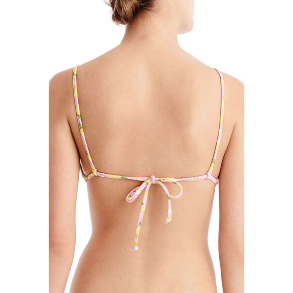 J Crew Womens Bikini Top XXS Lemon Print French Cross-Back Swim Bra Pink Retro - Picture 2 of 6